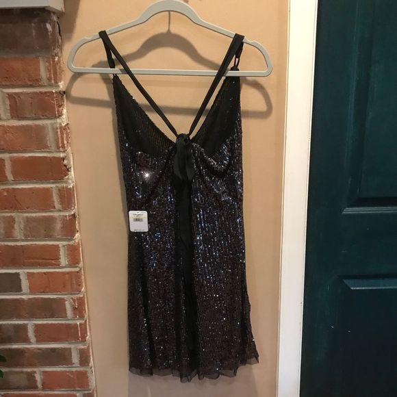 NWT $88 free people | Gold Rush Mini | Sequin Slip Dress in Midnight Combo - Picture 8 of 17